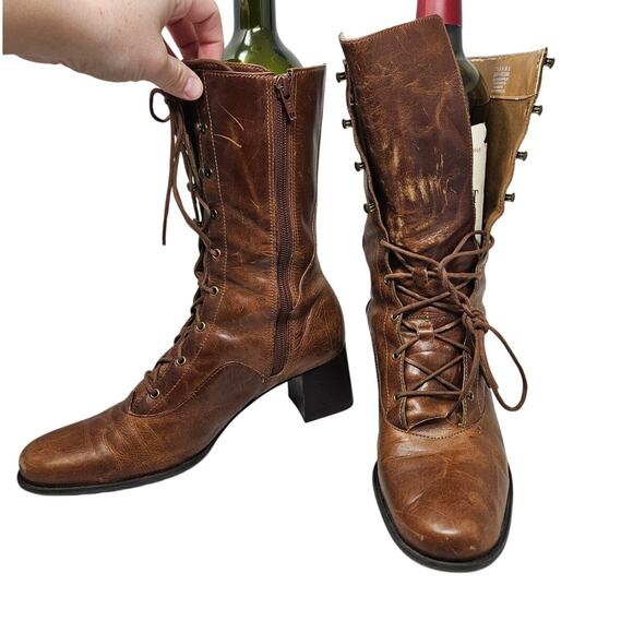 Vintage 90s Naturalizer 9.5 Brown Leather Lace Up Boot Cottage Whimsygoth - Picture 5 of 6